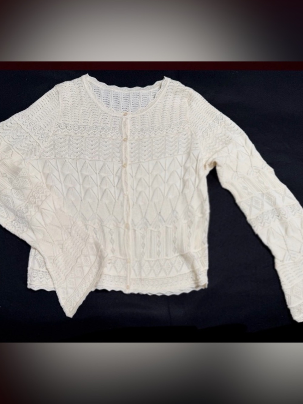 Women's Delicate lightweight Crochet Knit Cardigan Sweater - Cream,XL